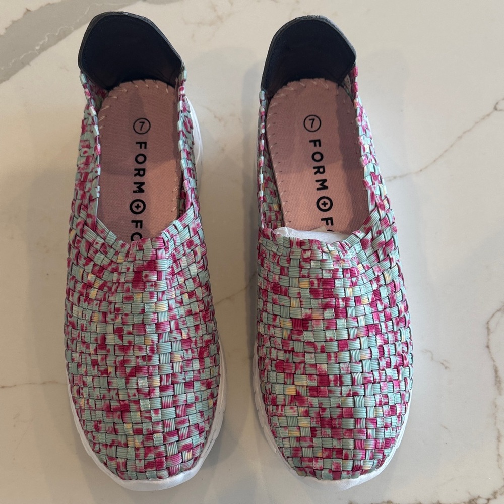 Women Woven Slip-On Shoes - Pink and Green